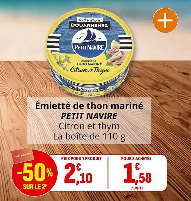 Émietté de thon mariné PETIT NAVIRE Citron et thym La boîte de 110 g