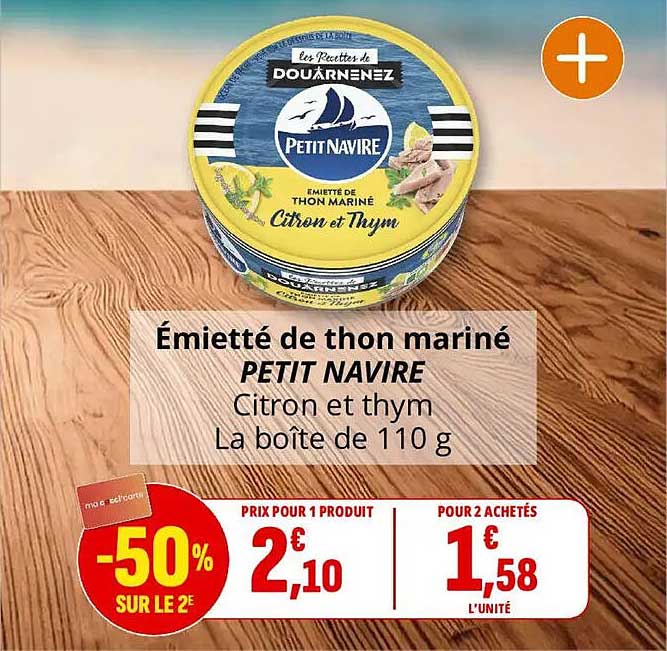 Émietté de thon mariné PETIT NAVIRE Citron et thym La boîte de 110 g