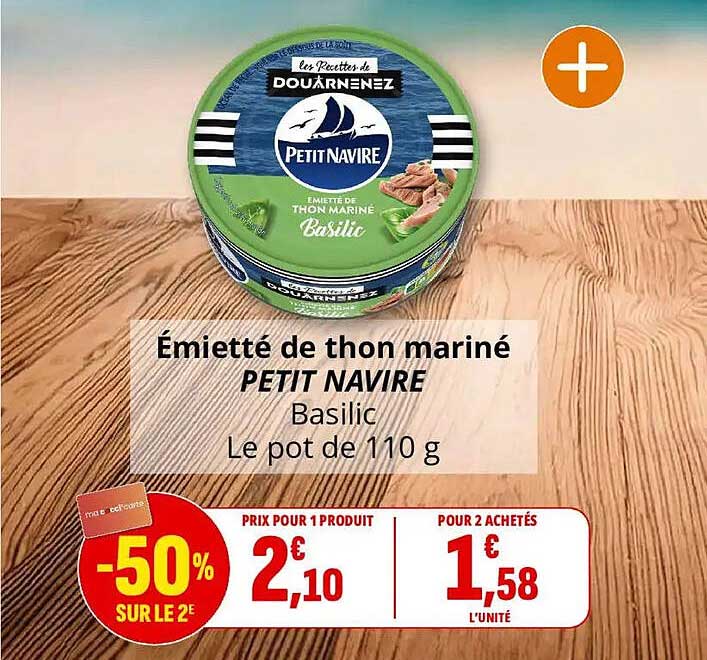 Émiettée de thon mariné PETIT NAVIRE Basilic Le pot de 110 g