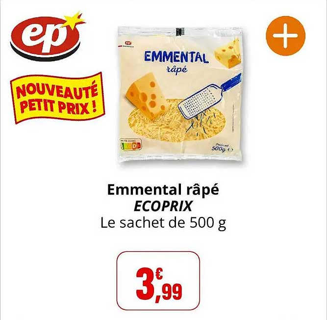 Emmental râpé ECOPRIX Le sachet de 500 g