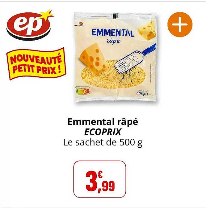 Emmental râpé ECOPRIX Le sachet de 500 g