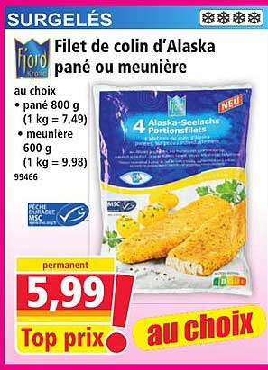 Filet de colin d'Alaska pané ou meunière