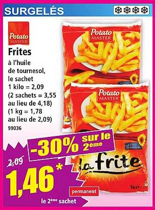 Frites à l’huile de tournesol, le sachet
