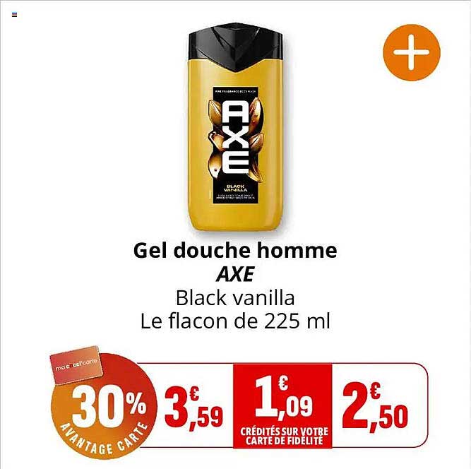 Gel douche homme AXE Black vanilla Le flacon de 225 ml