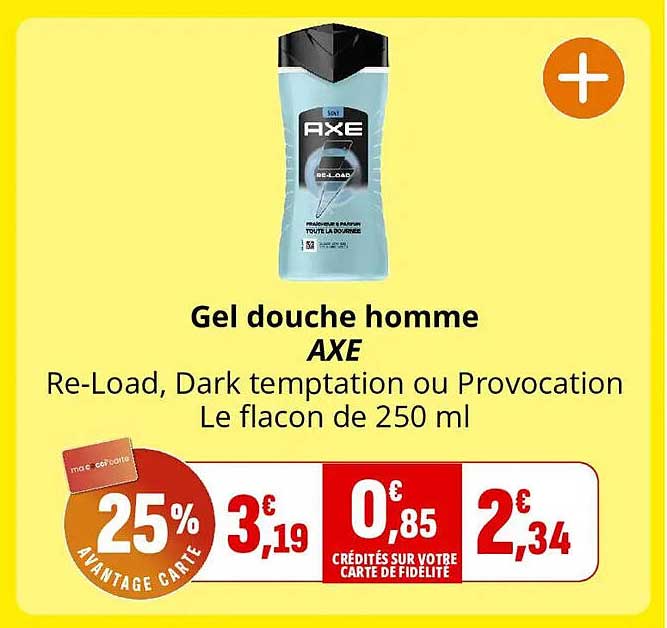Gel douche homme AXE Re-Load, Dark temptation ou Provocation Le flacon de 250 ml