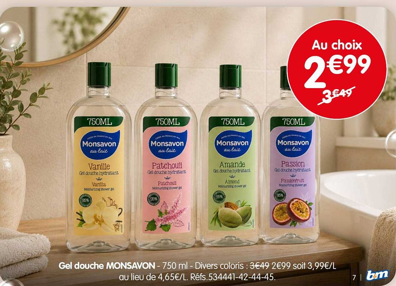 Gel douche MONSAVON - 750 ml - Divers coloris