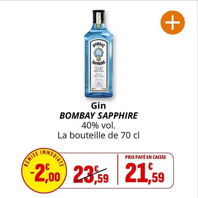 Gin BOMBAY SAPPHIRE 40% vol. La bouteille de 70 cl