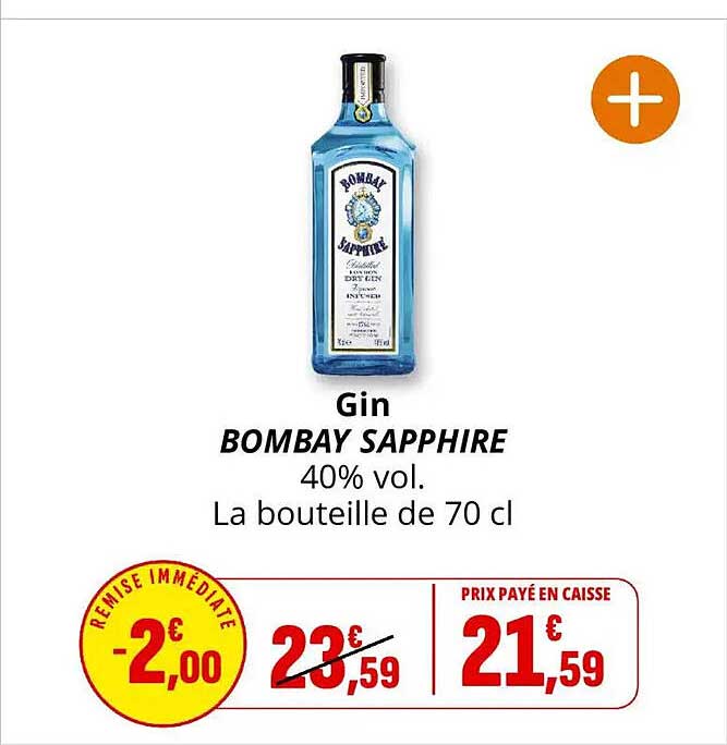 Gin BOMBAY SAPPHIRE 40% vol. La bouteille de 70 cl