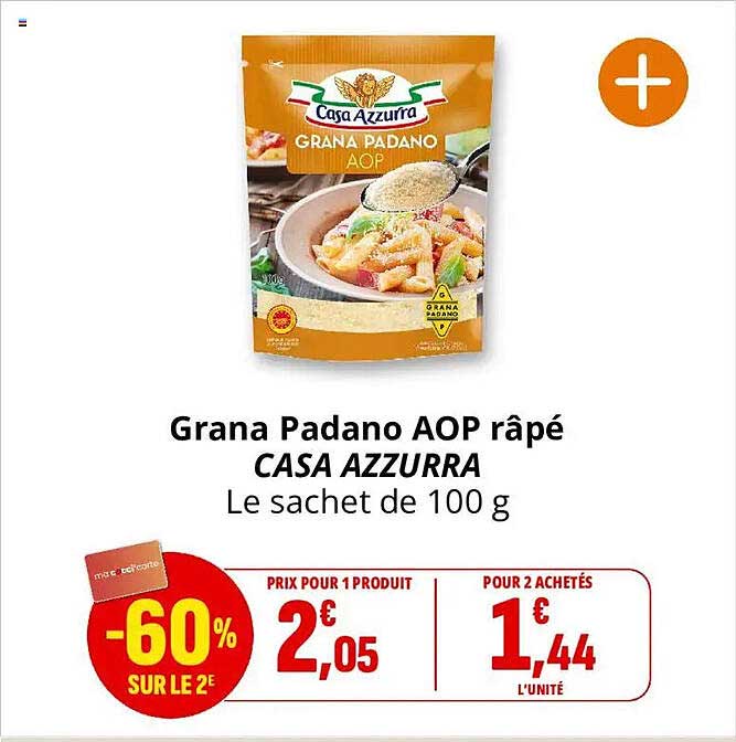 Grana Padano AOP râpé CASA AZZURRA Le sachet de 100 g