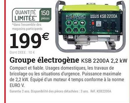 Groupe électrogène KSB 2200A 2,2 kW