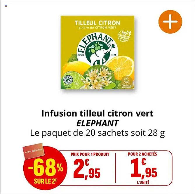 Infusion tilleul citron vert ELEPHANT Le paquet de 20 sachets soit 28 g