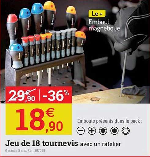 Jeu de 18 tournevis avec un râtelier