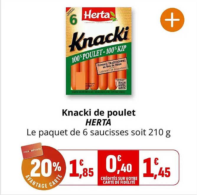 Knacki de poulet HERTA Le paquet de 6 saucisses soit 210 g