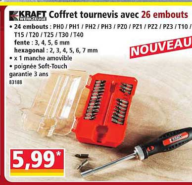 KRAFT WERKZEUGE Coffret tournevis avec 26 embouts