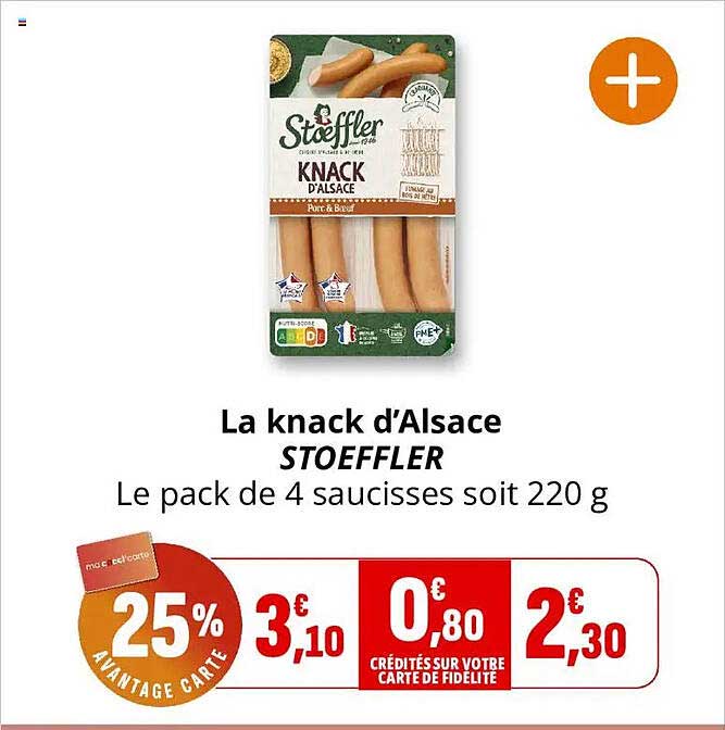 La knack d’Alsace STOEFFLER Le pack de 4 saucisses soit 220 g