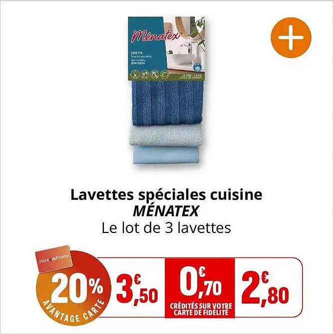 Lavettes spéciales cuisine MÉNATEX Le lot de 3 lavettes