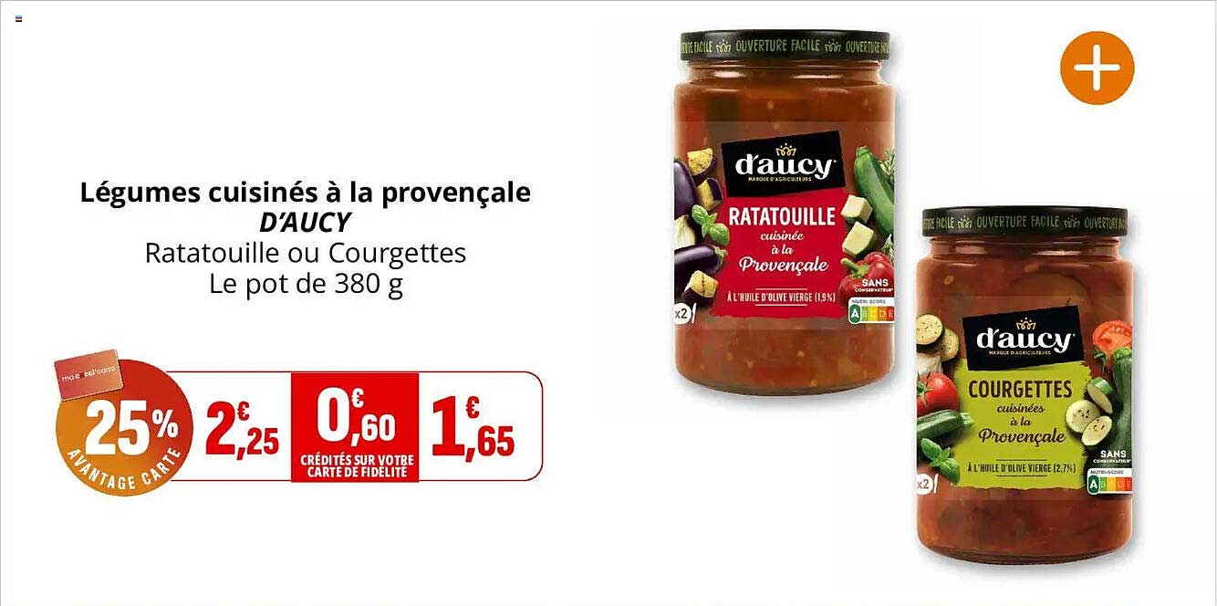 Légumes cuisinés à la provençale D'AUCY Ratatouille ou Courgettes Le pot de 380 g