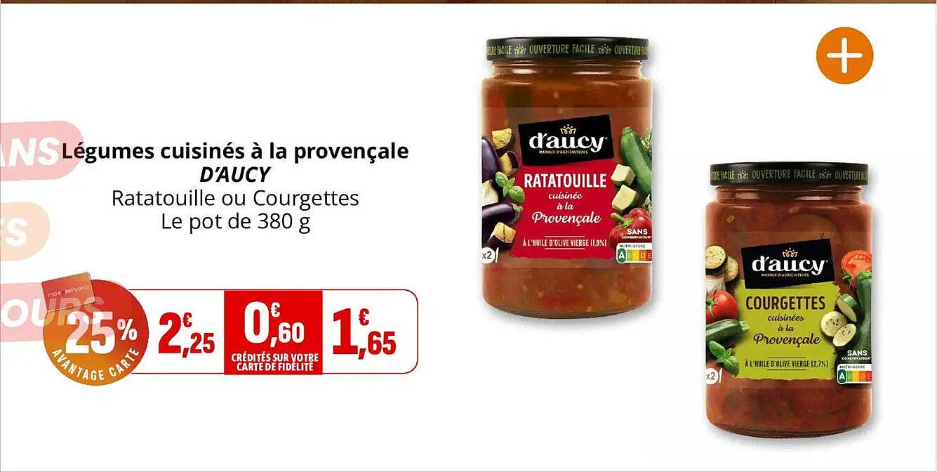 Légumes cuisinés à la provençale D'AUCY Ratatouille ou Courgettes Le pot de 380 g
