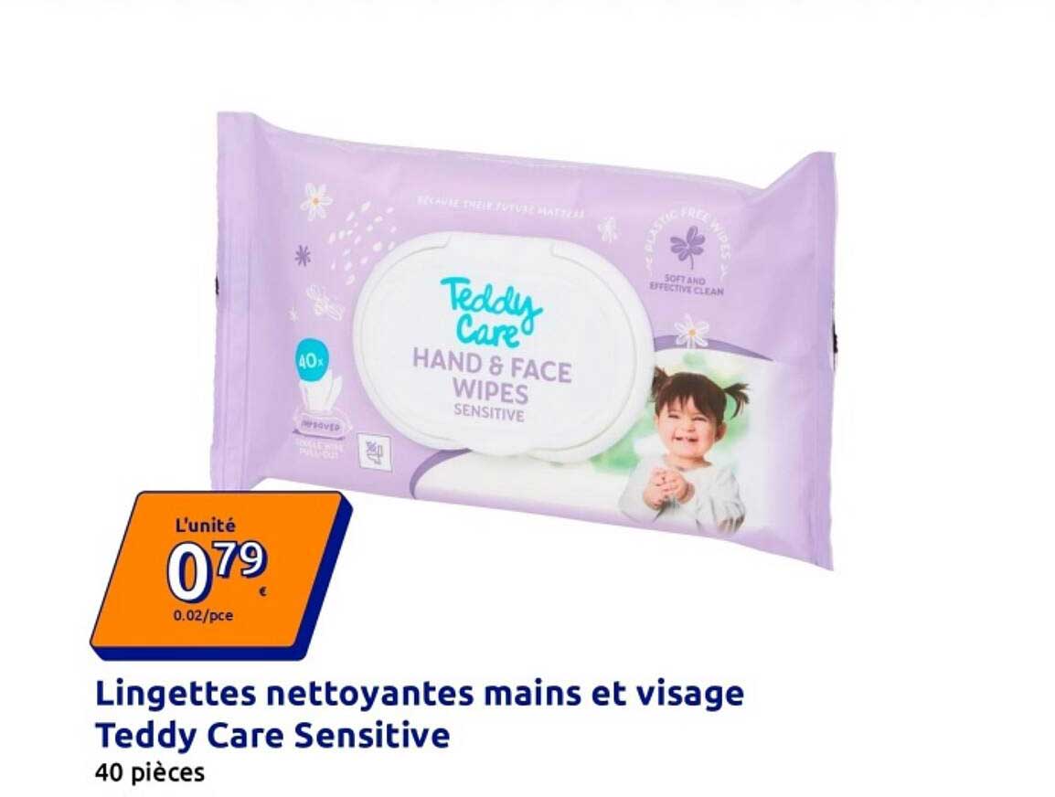 Lingettes nettoyantes mains et visage Teddy Care Sensitive