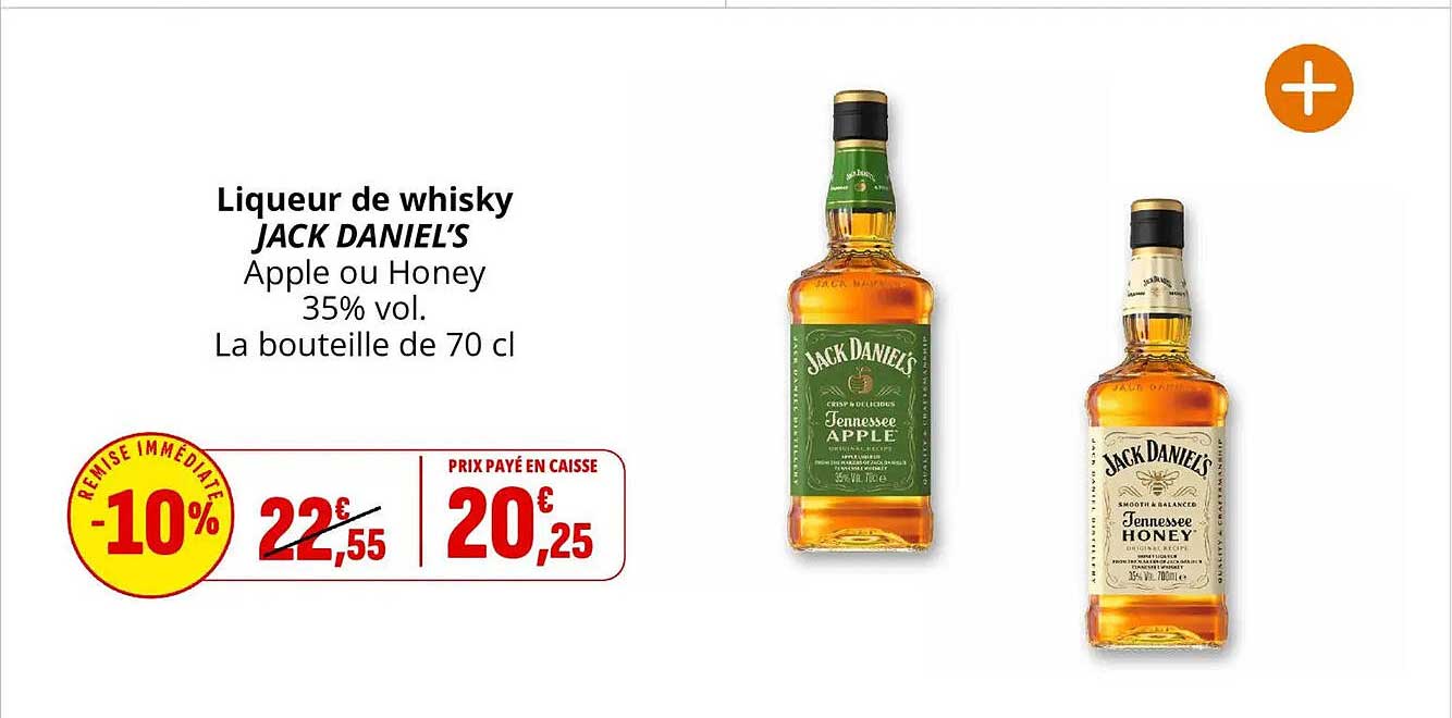 Liqueur de whisky JACK DANIEL'S Apple ou Honey 35% vol. La bouteille de 70 cl