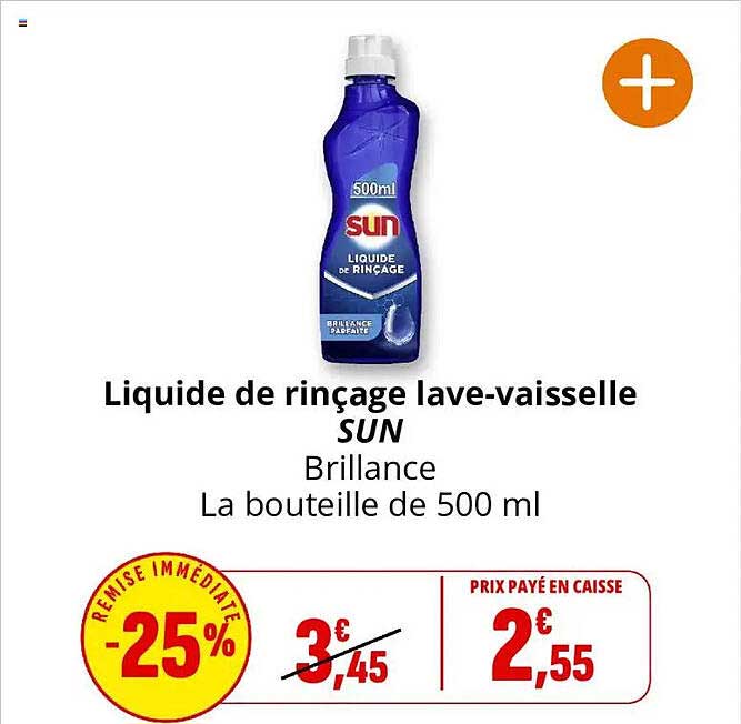 Liquide de rinçage lave-vaisselle SUN Brillance La bouteille de 500 ml