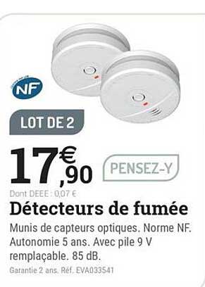 LOT DE 2 Détecteurs de fumée