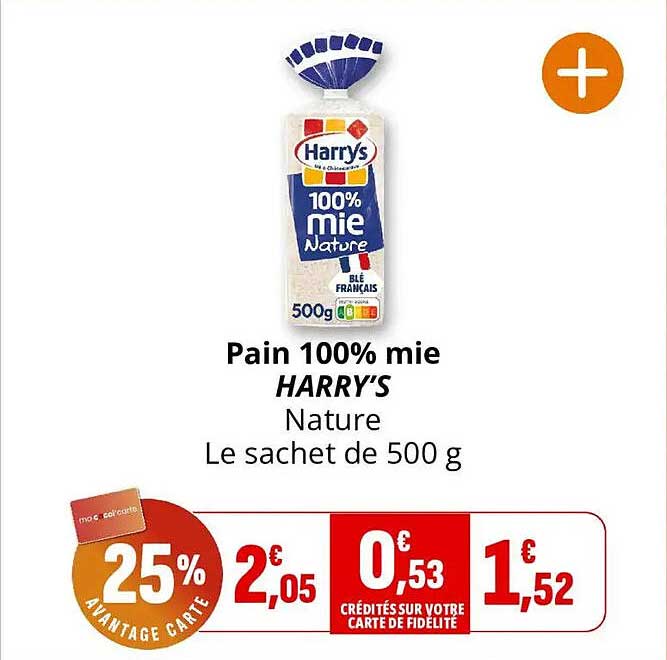 Pain 100% mie HARRY'S Nature Le sachet de 500 g