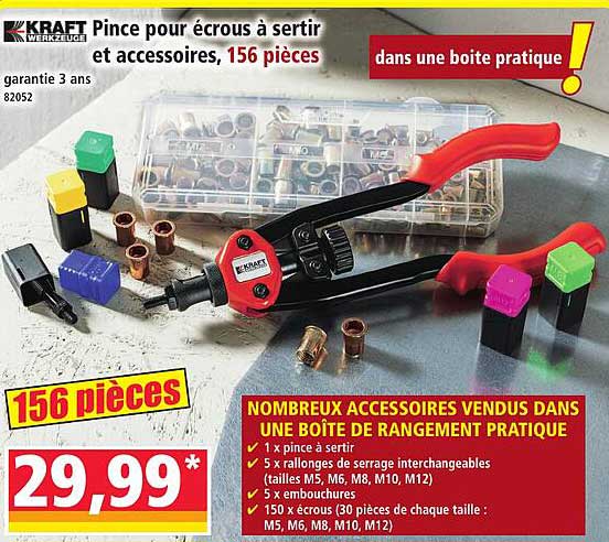 Pince pour écrous à sertir et accessoires, 156 pièces