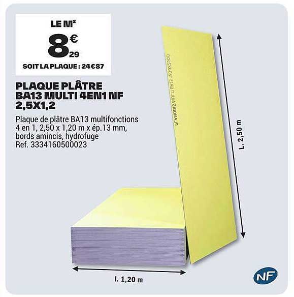 PLAQUE PLÂTRE BA13 MULTI 4EN1 NF 2,5X1,2