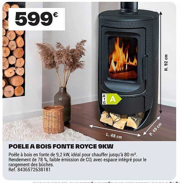 POELE A BOIS FONTE ROYCE 9KW