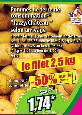 Pommes de terre de consommation "Jazzy/Château" selon arrivage