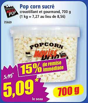 Pop corn sucré croustillant et gourmand, 700 g (1 kg = 7,27 au lieu de 8,56)