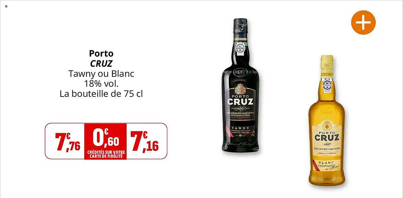 Porto CRUZ Tawny ou Blanc 18% vol. La bouteille de 75 cl