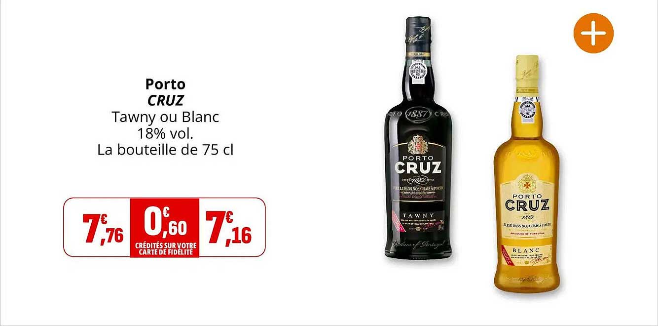Porto CRUZ Tawny ou Blanc 18% vol. La bouteille de 75 cl
