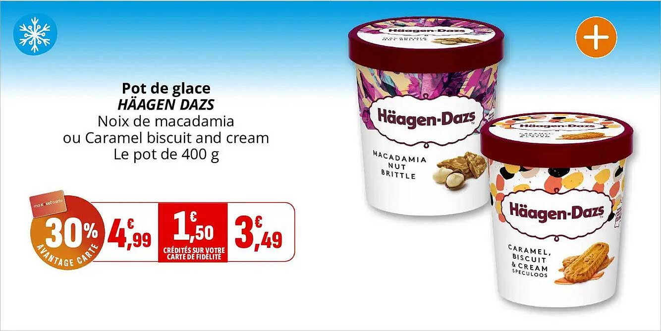 Pot de glace HÄAGEN DAZS Noix de macadamia ou Caramel biscuit and cream Le pot de 400 g