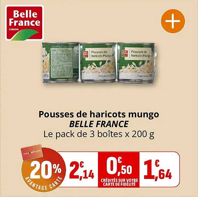 Pousses de haricots mungo BELLE FRANCE Le pack de 3 boîtes x 200 g