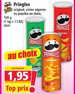 Pringles original, crème oignons ou paprika au choix,