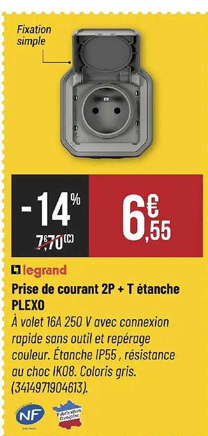 Prise de courant 2P + T étanche PLEXO
