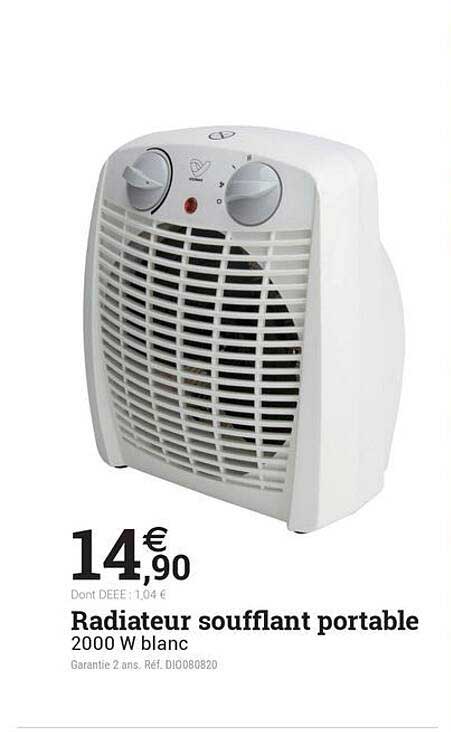 Radiateur soufflant portable 2000 W blanc