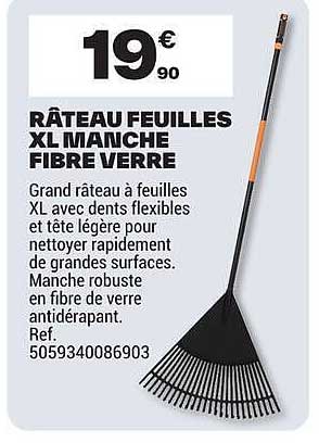 RÂTEAU FEUILLES XL MANCHE FIBRE VERRE