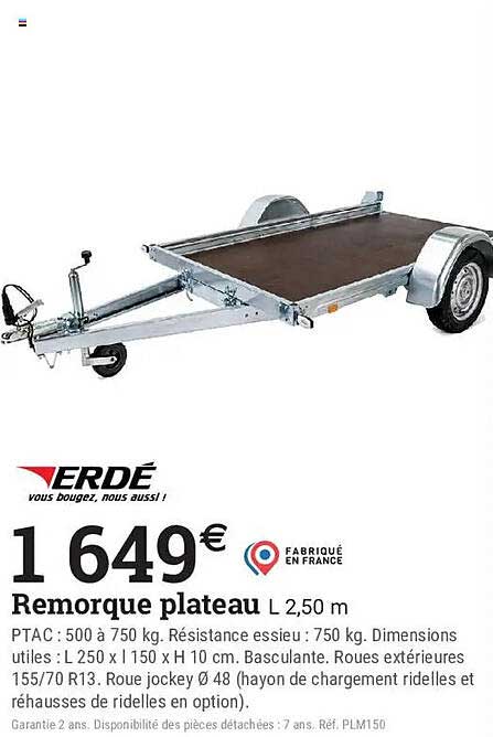 Remorque plateau L 2,50 m