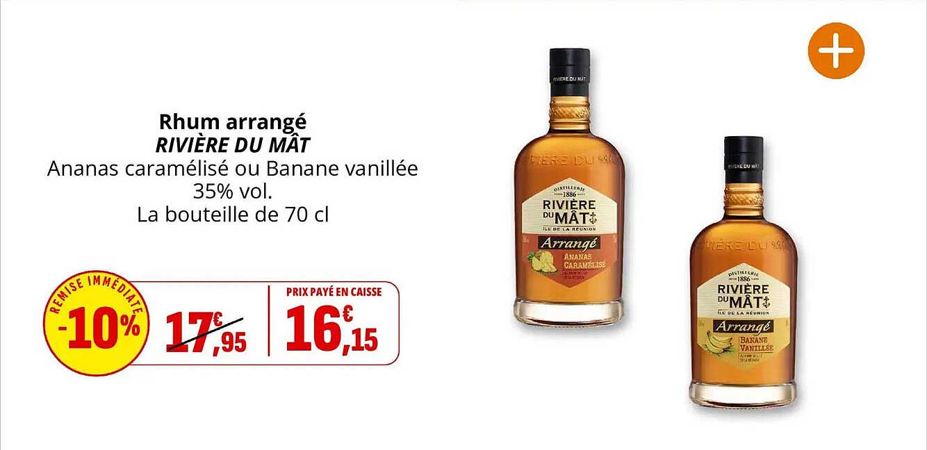 Rhum arrangé RIVIÈRE DU MÂT Ananas caramélisé ou Banane vanillée 35% vol. La bouteille de 70 cl