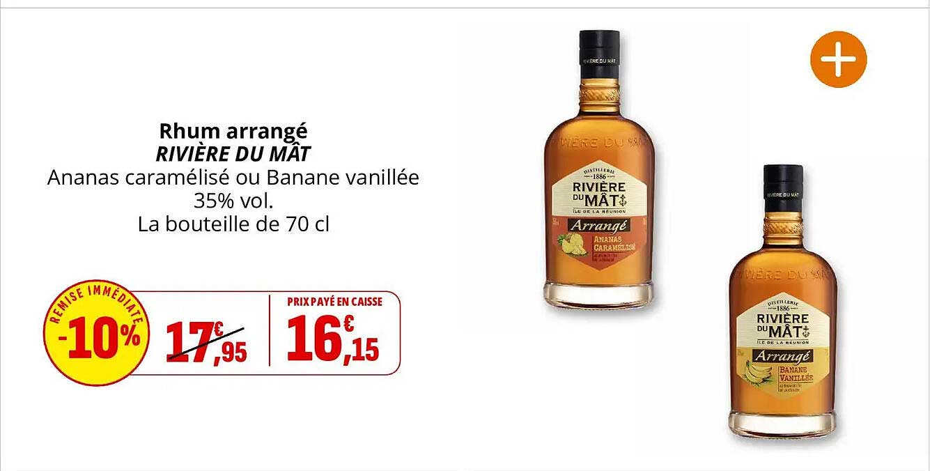 Rhum arrangé RIVIÈRE DU MÂT Ananas caramélisé ou Banane vanillée 35% vol. La bouteille de 70 cl