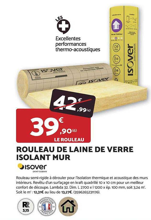 ROULEAU DE LAINE DE VERRE ISOLANT MUR