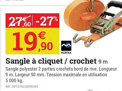 Sangle à cliquet / crochet 9 m