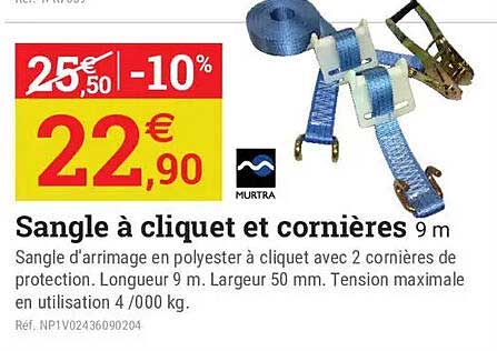 Sangle à cliquet et cornières 9 m