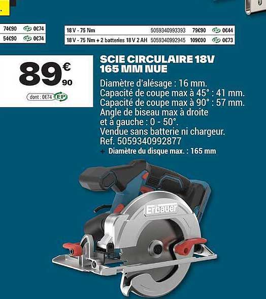 SCIE CIRCULAIRE 18V 165 MM NUE