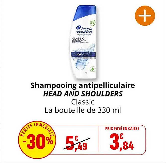 Shampooing antipelliculaire HEAD AND SHOULDERS Classic La bouteille de 330 ml