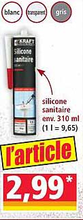 silicone sanitaire env. 310 ml (1 l = 9,65)