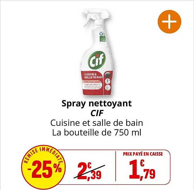 Spray nettoyant CIF Cuisine et salle de bain La bouteille de 750 ml
